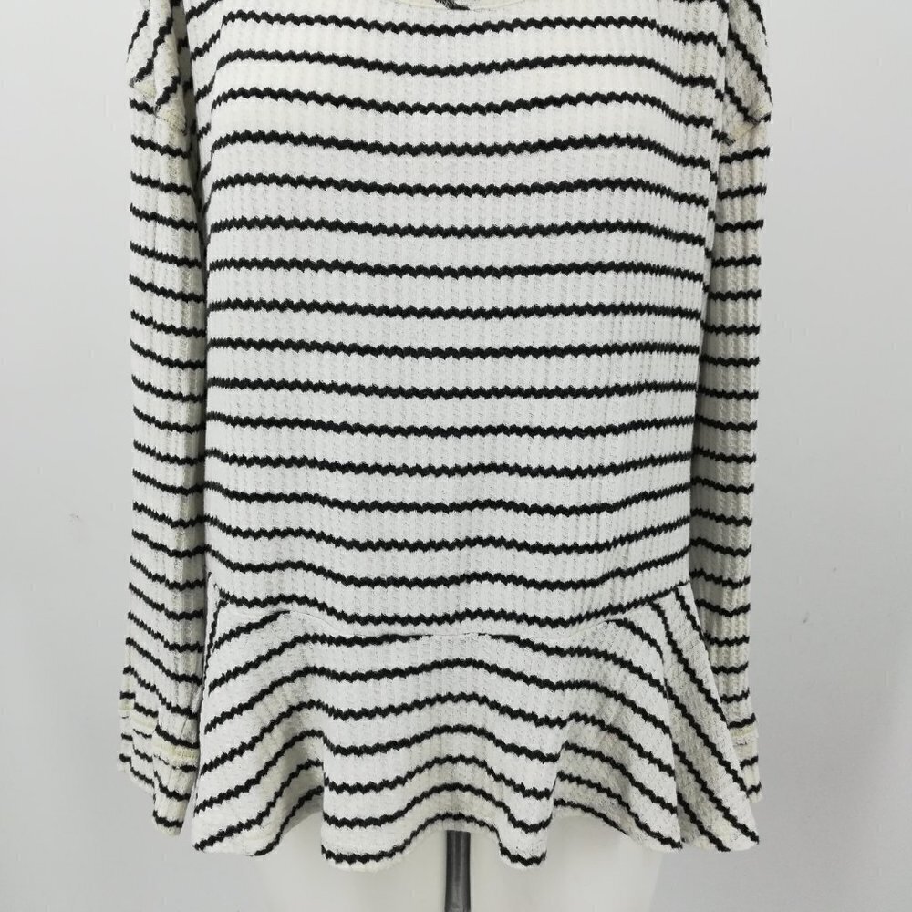 We The Free Striped Thermal Shirt Size M Stretch Raw Ruffle Neck Flowy Hem - Picture 8 of 12
